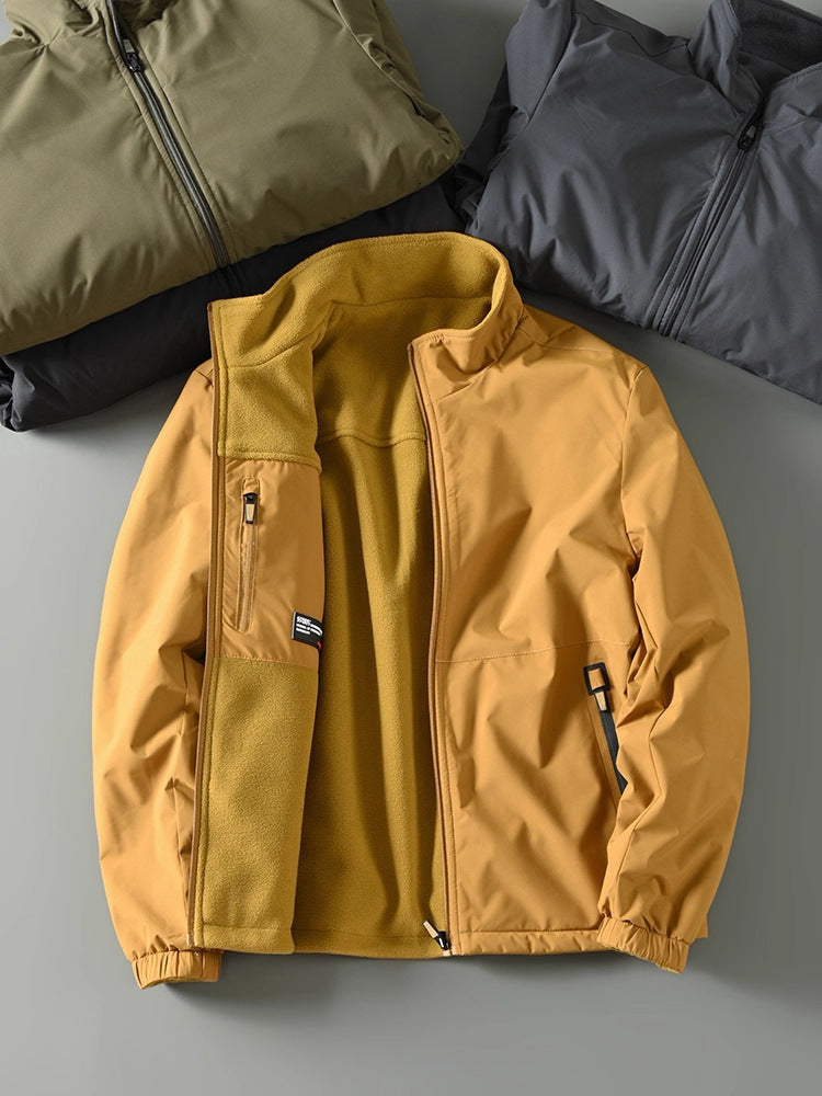 <font dir="auto" style="vertical-align: inherit;"><font dir="auto" style="vertical-align: inherit;">Reversible Jacket for Autumn and Winter, Men's Outdoor Windproof and Waterproof Stand-Up Collar Fleece-Lined Warm Jacket, Casual Trendy Brand Coat</font></