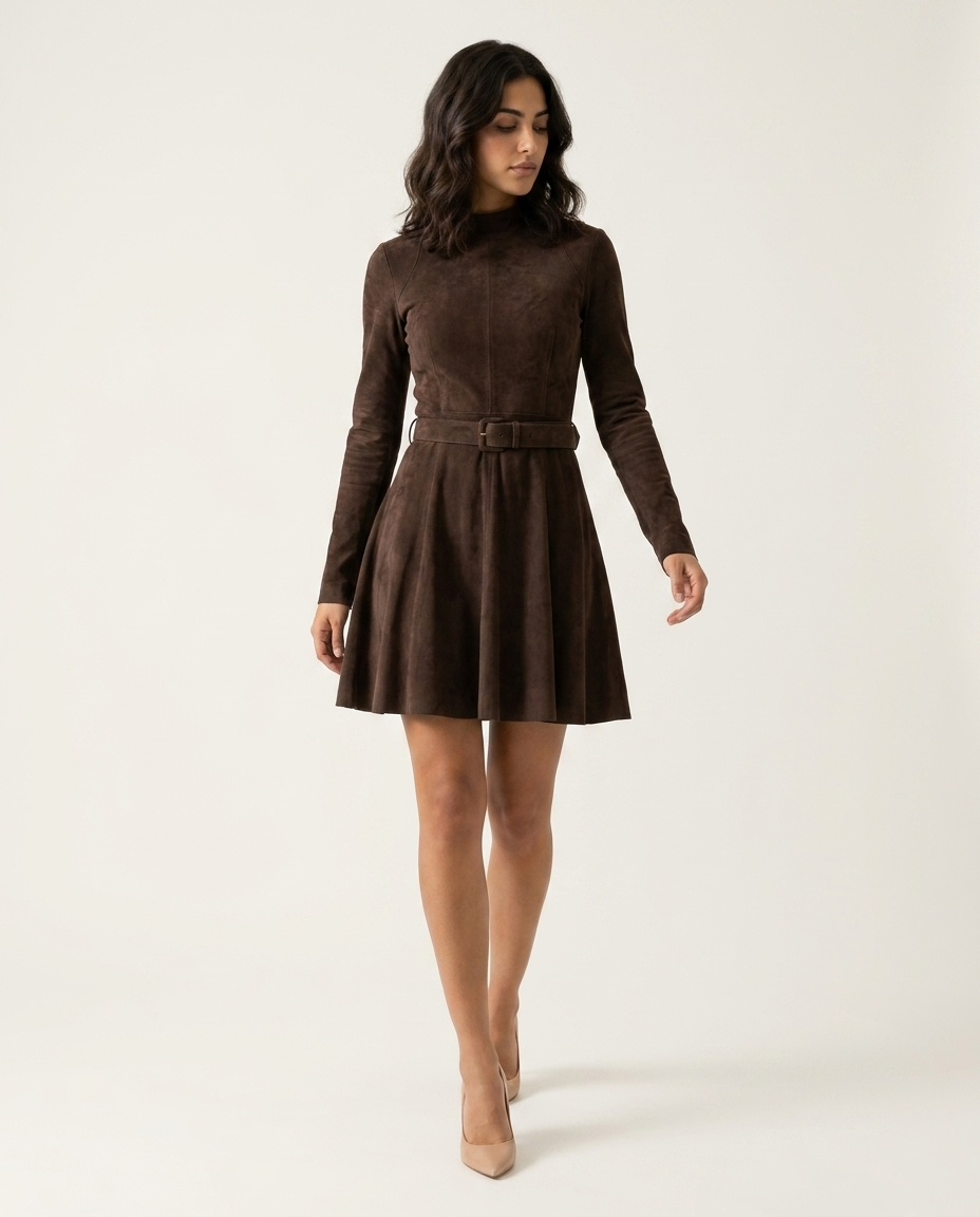 Noemie | Vintage Suede Dark Brown Mini Dress - off-white studio editorial